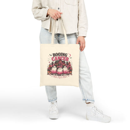 Booing Cancer Tote Bag | Halloween Ghosts, October Awareness