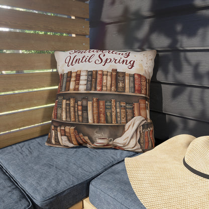Introverting Until Spring Outdoor Pillow | Bookish Library Design, Cozy Reading Decor