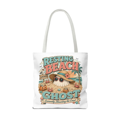 Resting Beach Ghost Tote Bag | Halloween Beach Ghost Illustration