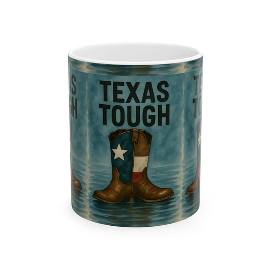 Texas Tough Ceramic Mug, Texas Pride Coffee Cup, Cowboy Boots Drinkware, Texas Strength Gift, 11oz Mug