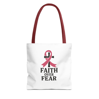 Faith Over Fear Tote Bag, Inspirational Gift for Cancer Awareness, Motivational Tote, Breast Cancer Support, Daily Use Bag