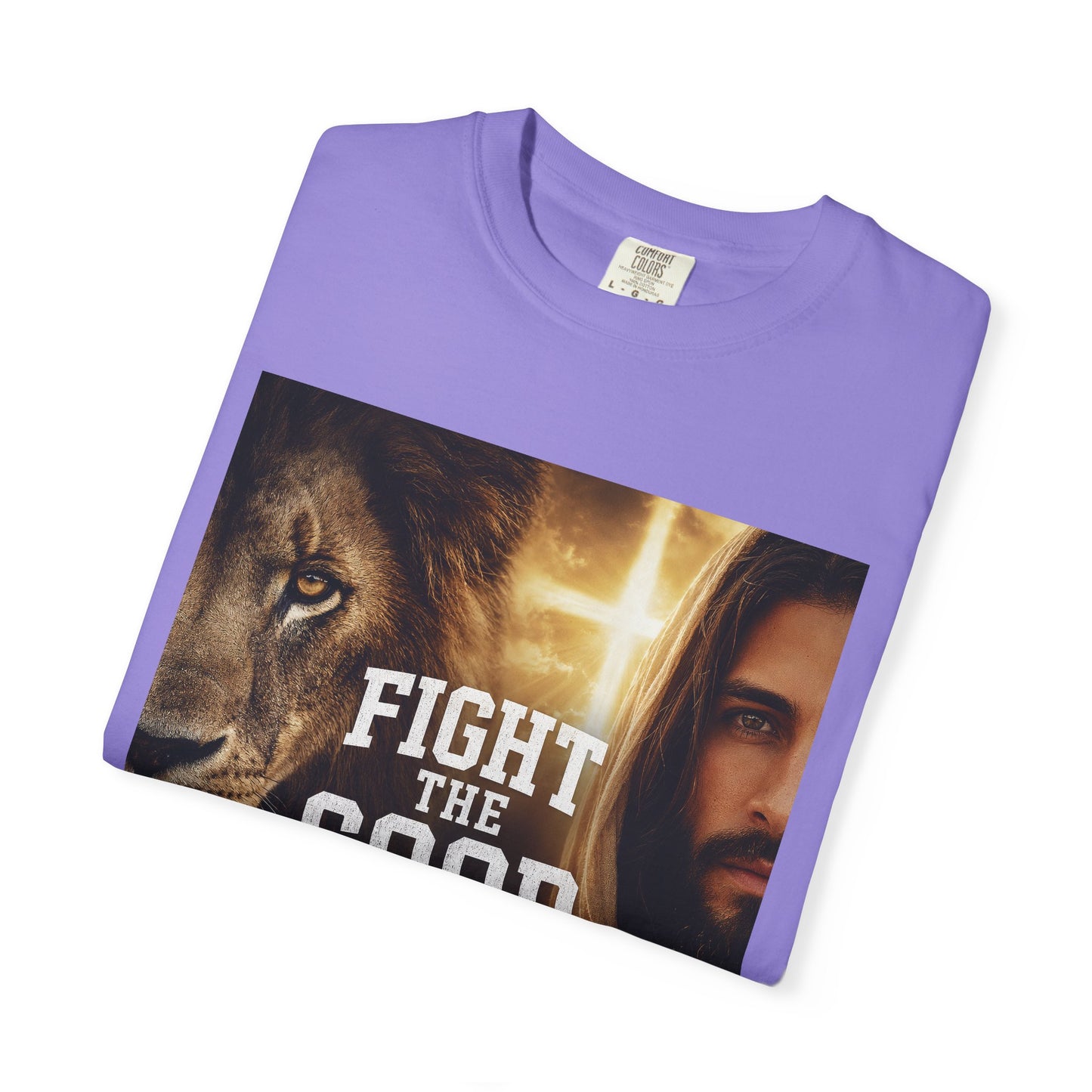 Fight the Good Fight T-shirt | Jesus and Lion Faith Graphic