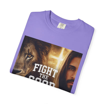 Fight the Good Fight T-shirt | Jesus and Lion Faith Graphic