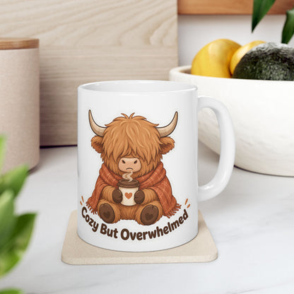 Cozy But Overwhelmed Highland Cow Mug | Ceramic Coffee Tea Cup