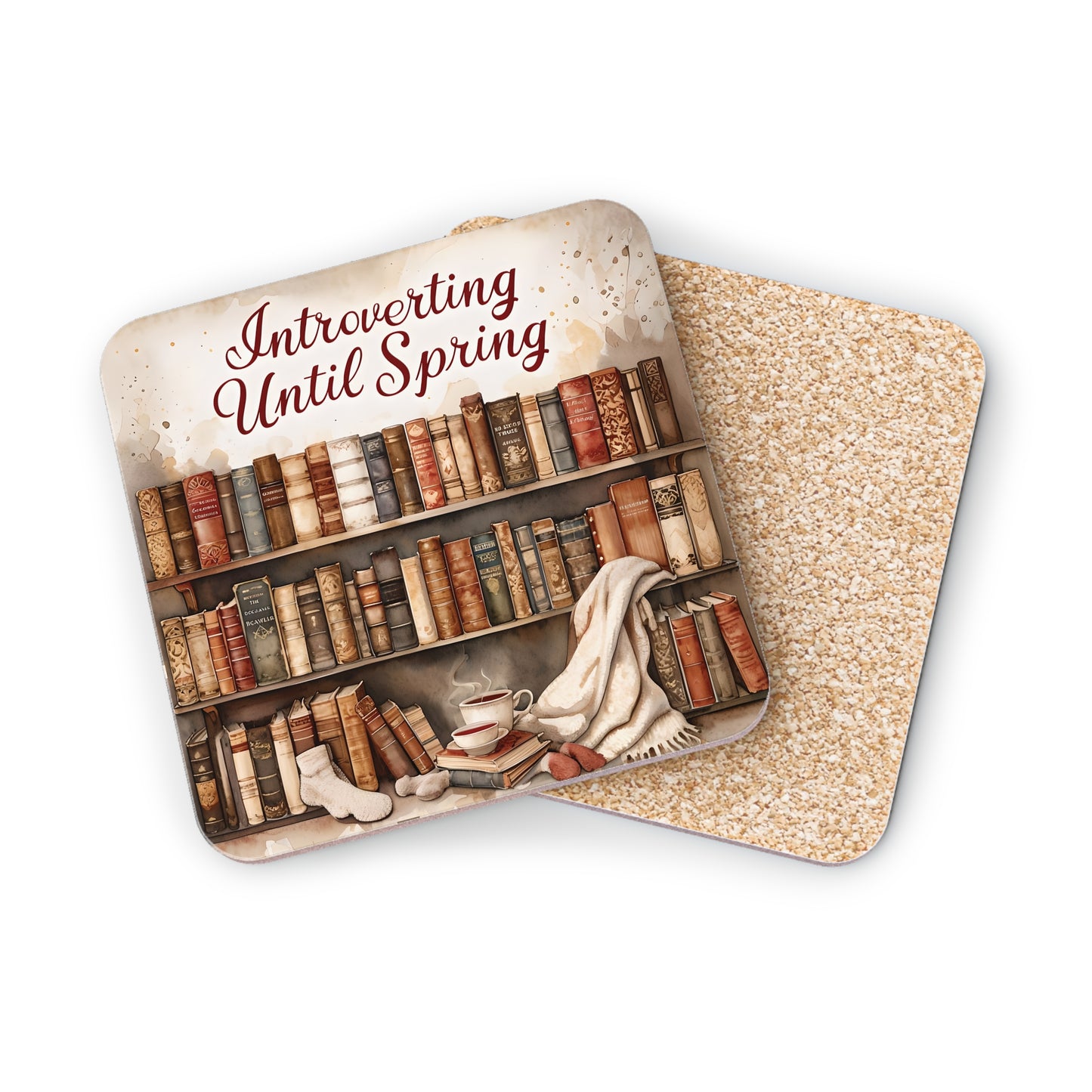 Coasters for Book Lovers, Introverting Until Spring Coasters, Cozy Home Decor, Gift for Readers, Literary Gifts