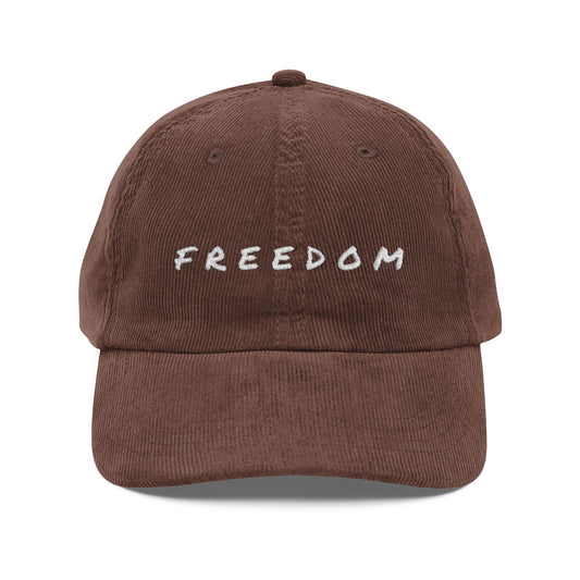 Vintage Corduroy Cap with 'Freedom' Embroidery, Distressed Cap, Boho Style Hat, Cool Outdoor Accessory, Perfect Gift for Him or Her