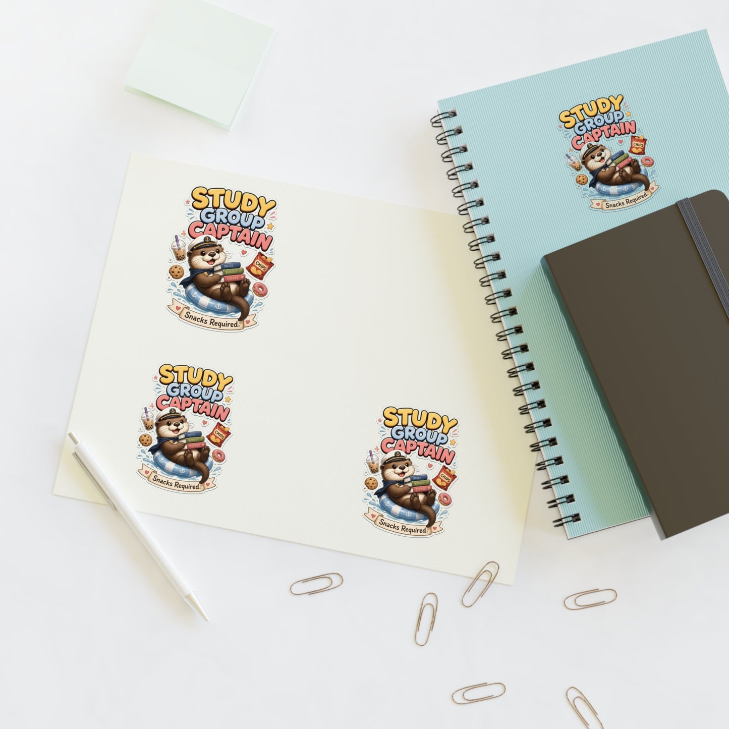 Study Group Captain Otter Sticker | Otter with Snacks Kiss-Cut Sticker