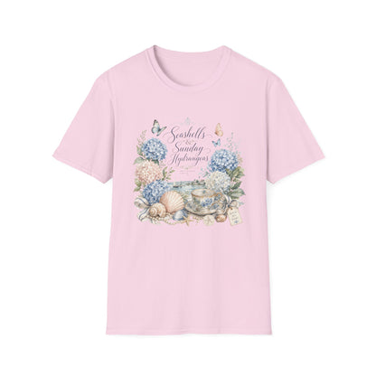 Seashells & Sunday Hydrangeas T-Shirt | Floral Coastal Cottage Shirt