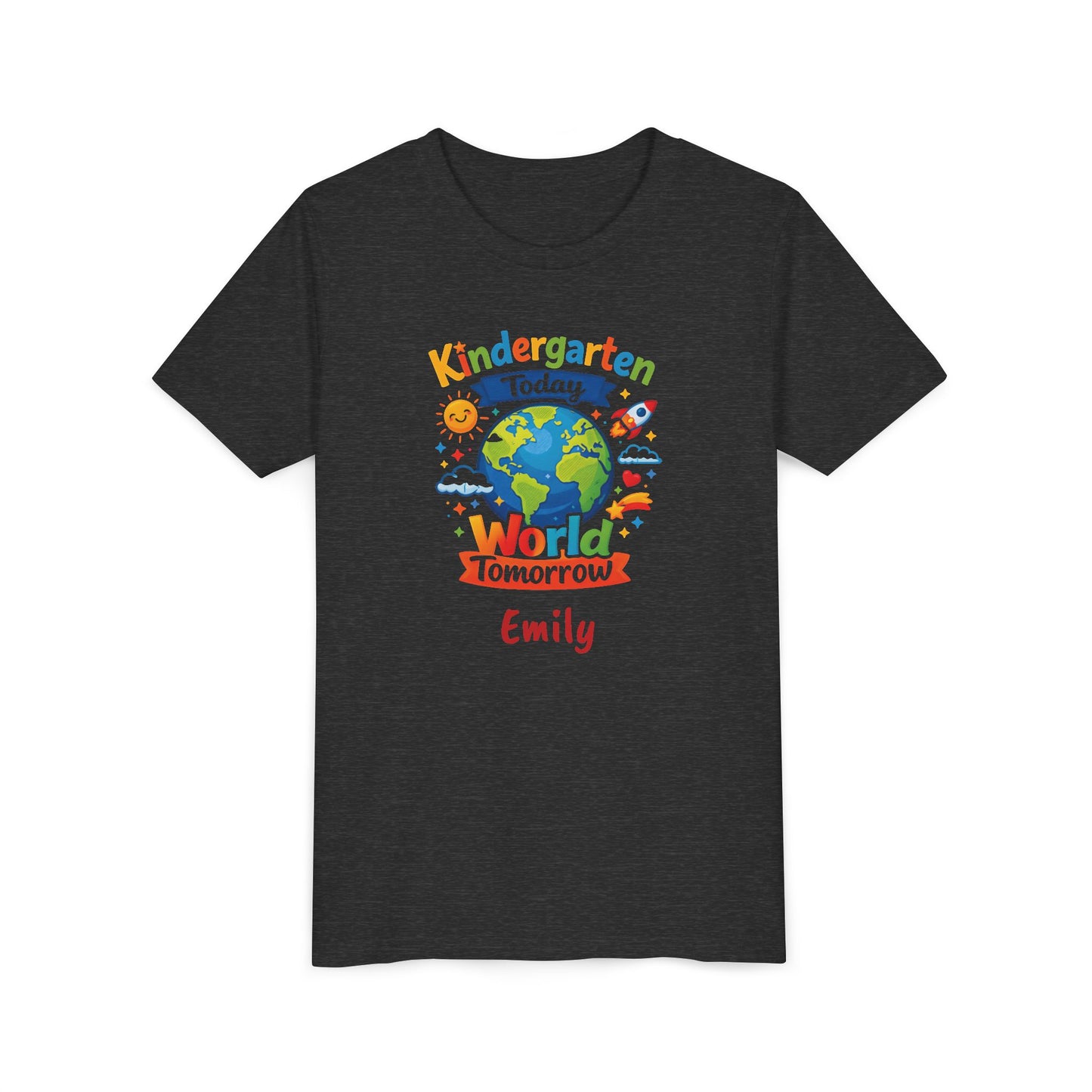 Kindergarten Today World Tomorrow Youth Tee | Personalized Kids Back to School Shirt