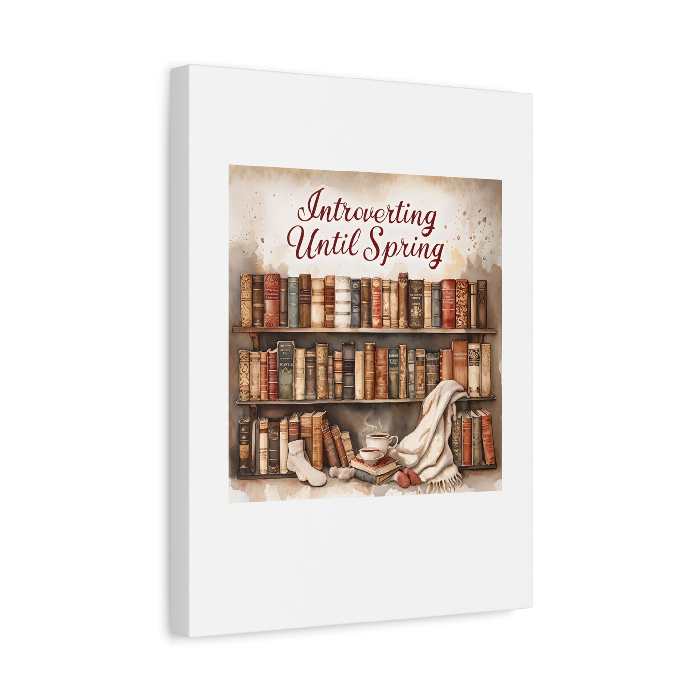 Cozy Wall Art, Introverting Until Spring Quote, Home Decor, Book Lover Gift, Spring Decor, Library Aesthetic