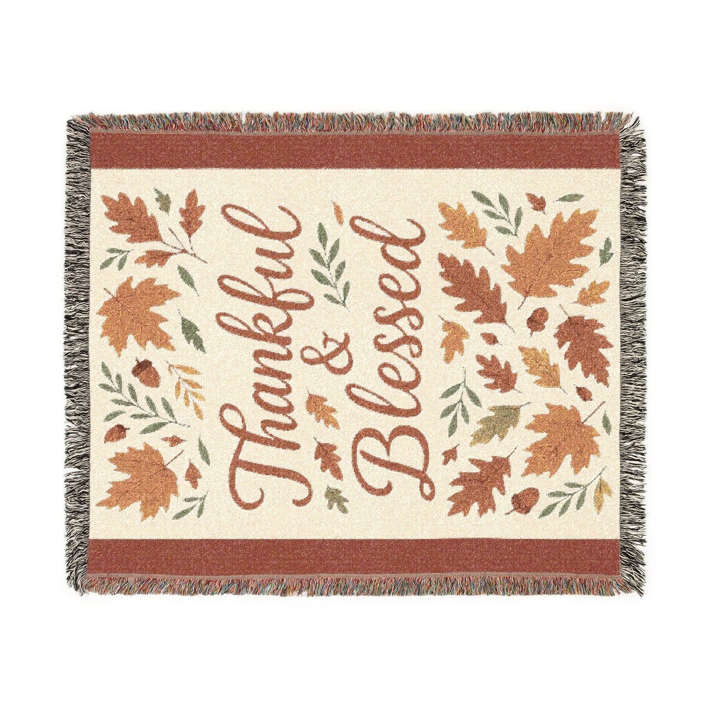 Cozy Woven Blanket, Thankful & Blessed Throw, Autumn Home Decor, Gift for Thanksgiving, Boho Style Blanket, Cozy Living Room Accessory