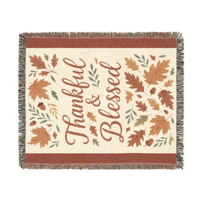 Cozy Woven Blanket, Thankful & Blessed Throw, Autumn Home Decor, Gift for Thanksgiving, Boho Style Blanket, Cozy Living Room Accessory