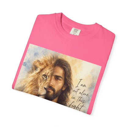Jesus Lion Graphic T-Shirt — "I Am Not Alone in This Fight" Christian Faith Tee