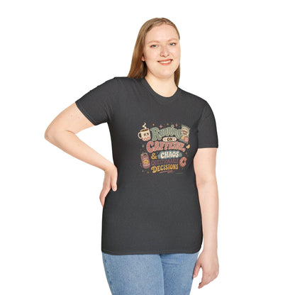 Running on Caffeine & Chaos T-Shirt | Coffee Mug Donut Illustration