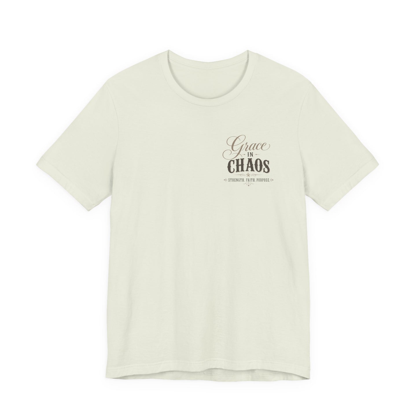 Grace in Chaos Tee | Inspirational scripture typography shirt