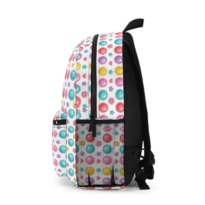 Colorful Button Pop Pattern Backpack | Pastel Circles Stars Kids School Bag
