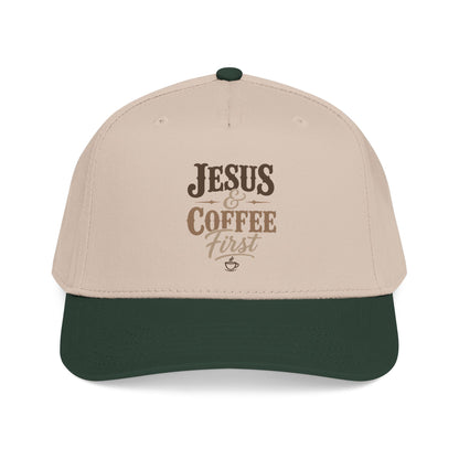 Jesus & Coffee First Mid Profile Baseball Cap | Christian Script Logo