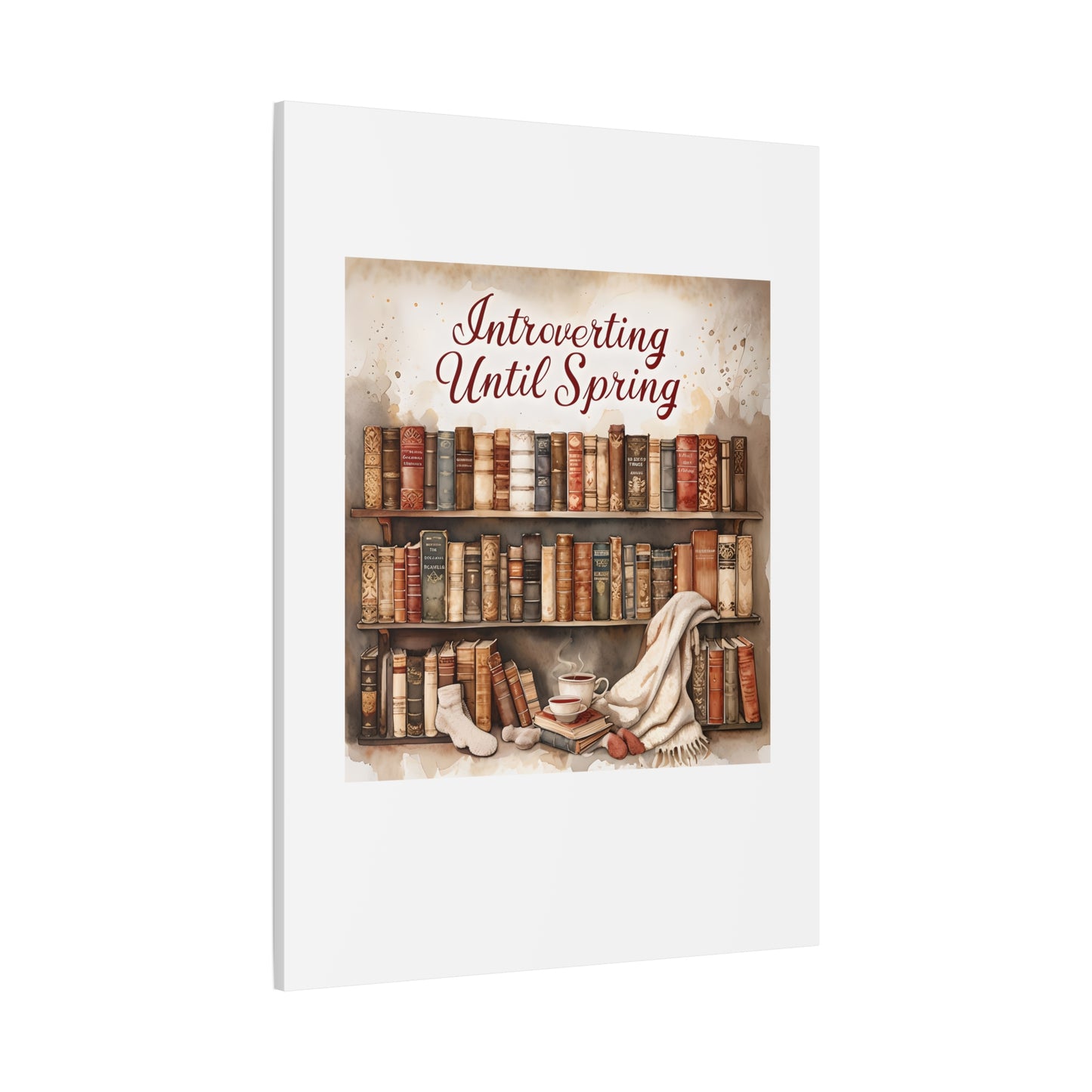 Cozy Wall Art, Introverting Until Spring Quote, Home Decor, Book Lover Gift, Spring Decor, Library Aesthetic