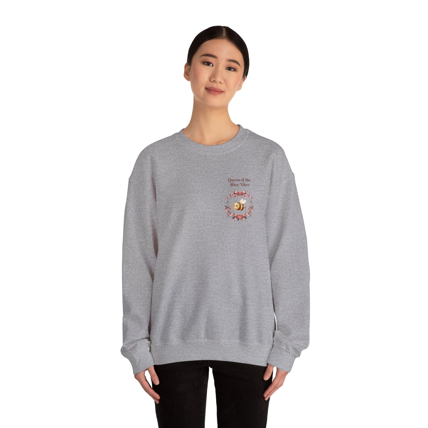 Queen of the Hive Bee Sweatshirt | Antique rose floral wreath
