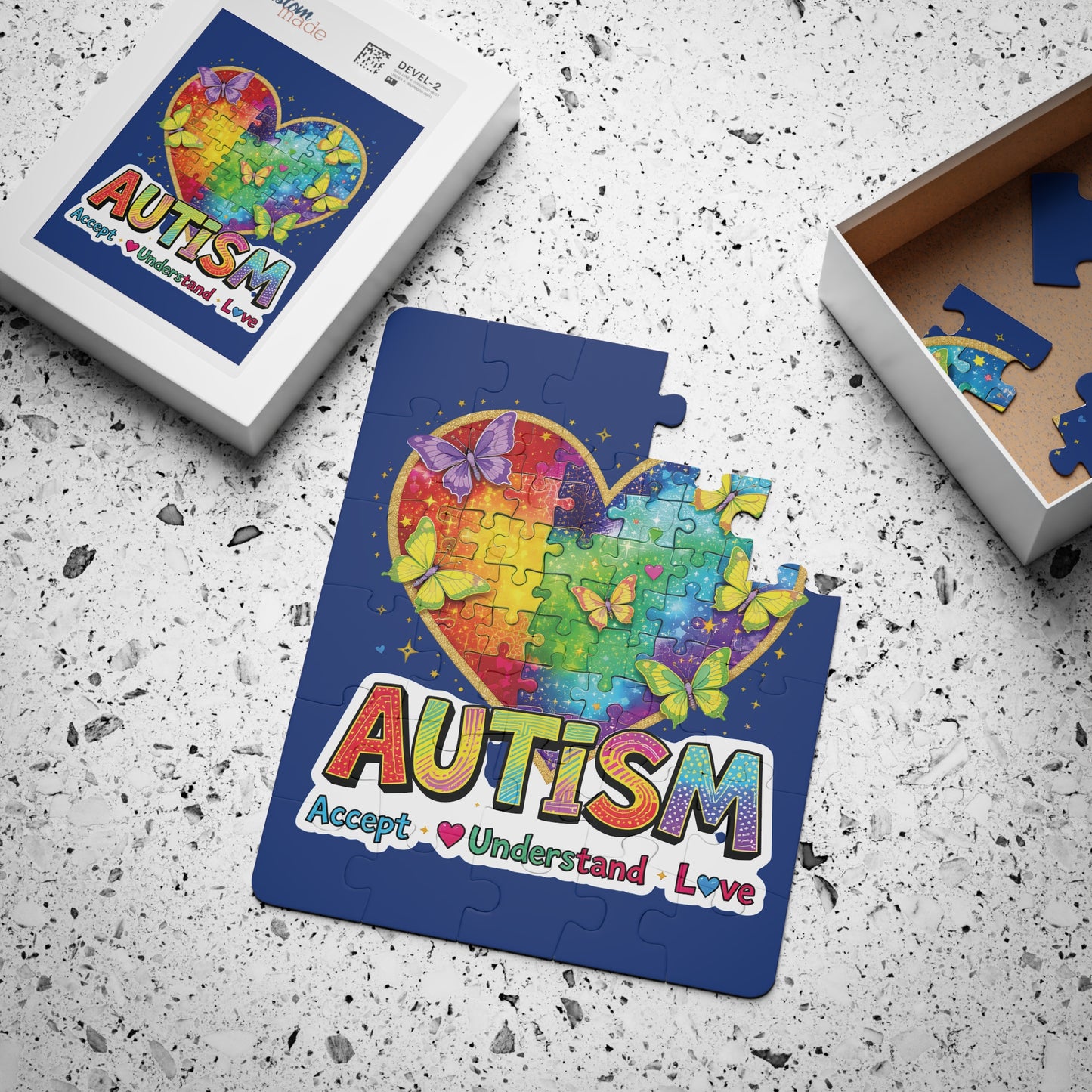 Autism Puzzle Heart Kids' Puzzle | 30-Piece Rainbow Butterfly Design