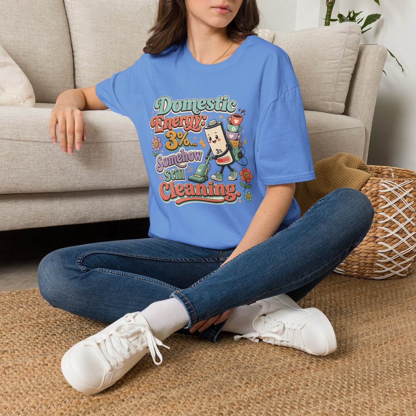 Domestic Energy 3% Somehow Still Cleaning T-Shirt | Cute Cleaning Coffee Can Cartoon