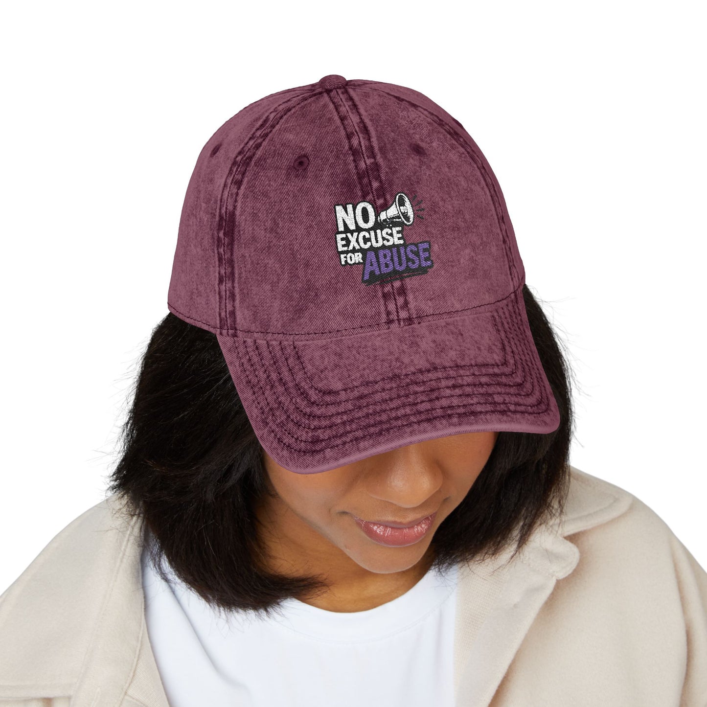Vintage Embroidered Cap with Anti-Abuse Message - Casual Hat for Awareness, Support Events, Fundraisers, Gifts, Summer Days