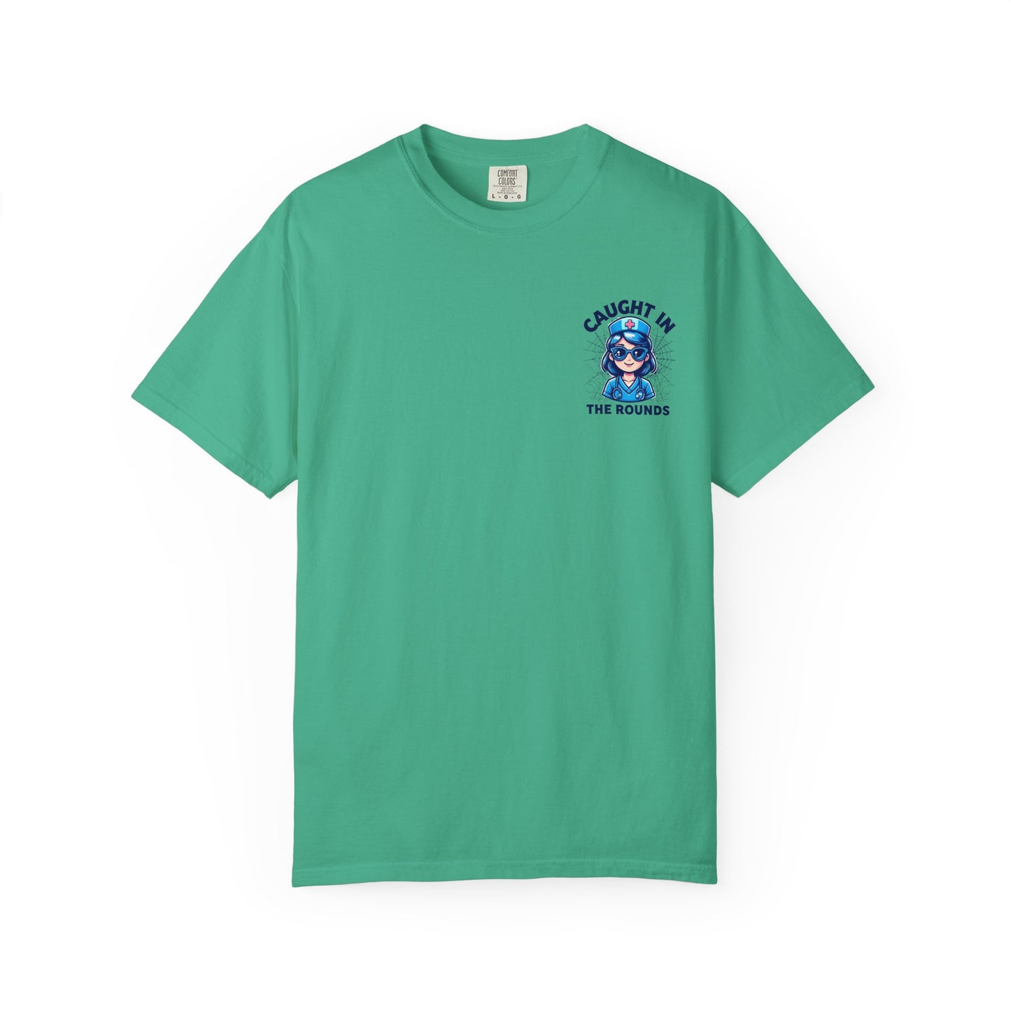 Unisex Graphic Tee - 'Caught in the Rounds', Casual Wear, Gift for Friends, Comfortable Everyday Tee, Fun Summer Shirt, Halloween Nurse
