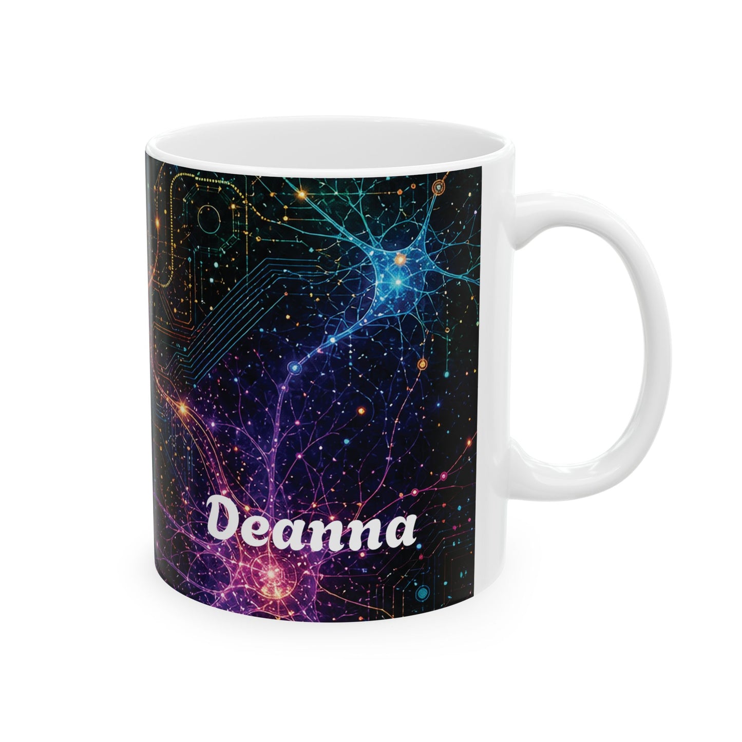 Abstract Neon Circuitry Galactic Pattern Mug | Space Tech Coffee Cup