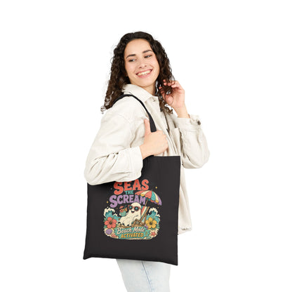 Seas the Scream beach pug illustration Tote Bag | personalized name option