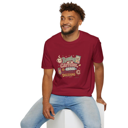 Running on Caffeine & Chaos T-Shirt | Coffee Mug Donut Illustration