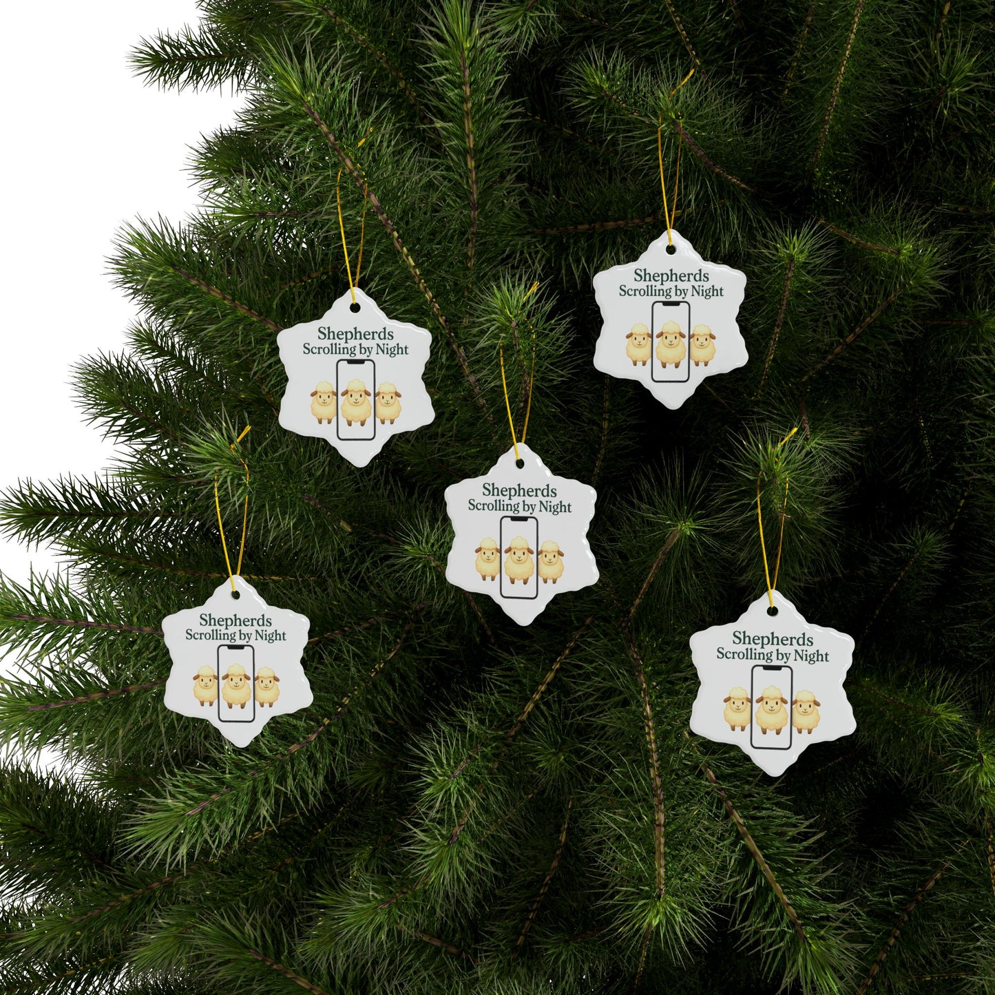 Ceramic Ornaments, Shepherds Scrolling by Night, Christmas Tree Decoration, Holiday Gift, Religious Ornament, Nativity Scene Decor, 2-Side