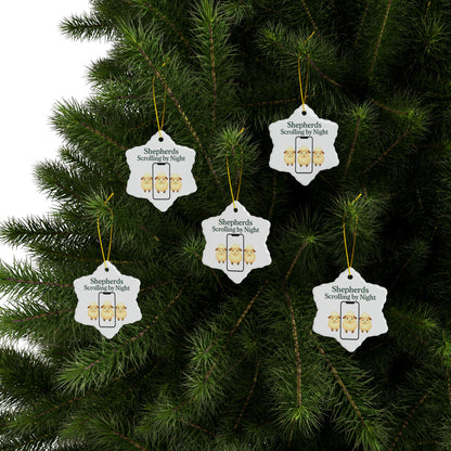 Ceramic Ornaments, Shepherds Scrolling by Night, Christmas Tree Decoration, Holiday Gift, Religious Ornament, Nativity Scene Decor, 2-Side
