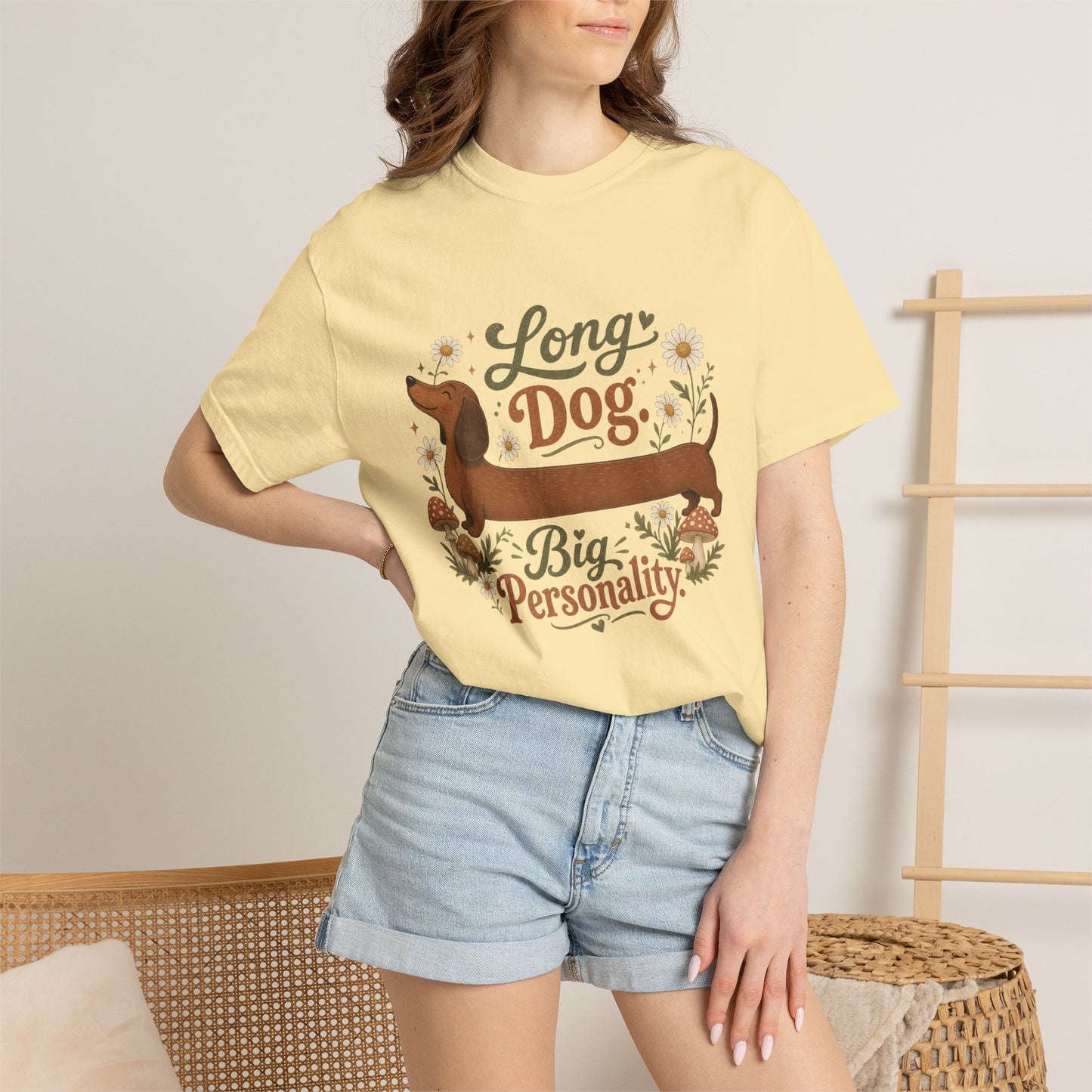 Long Dog Big Personality Dachshund T-shirt | Cute Sausage Dog Floral Design