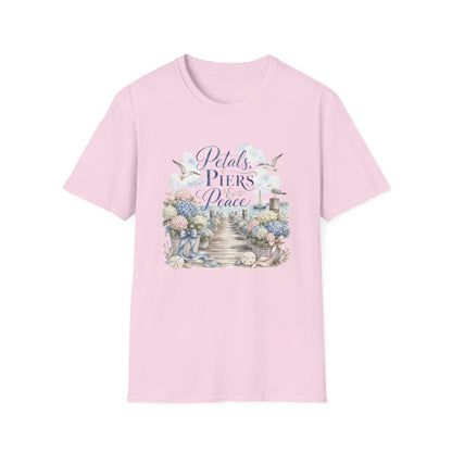 Petals Piers Peace T-Shirt | Coastal Lighthouse Floral Seagulls Design