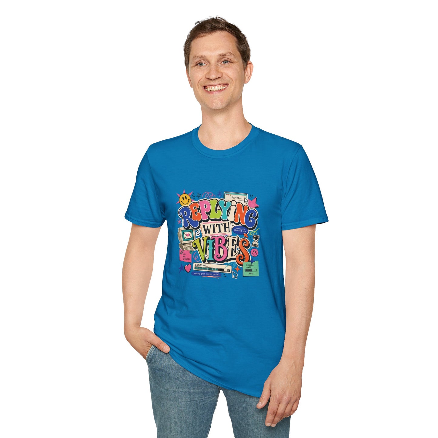 Replying With Vibes T-Shirt | Retro Colorful Typography, 90s Aesthetic
