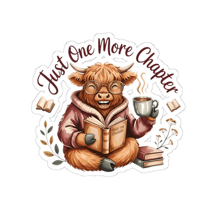 Just One More Chapter Highland Cow Sticker | Kiss-Cut Reading Vinyl
