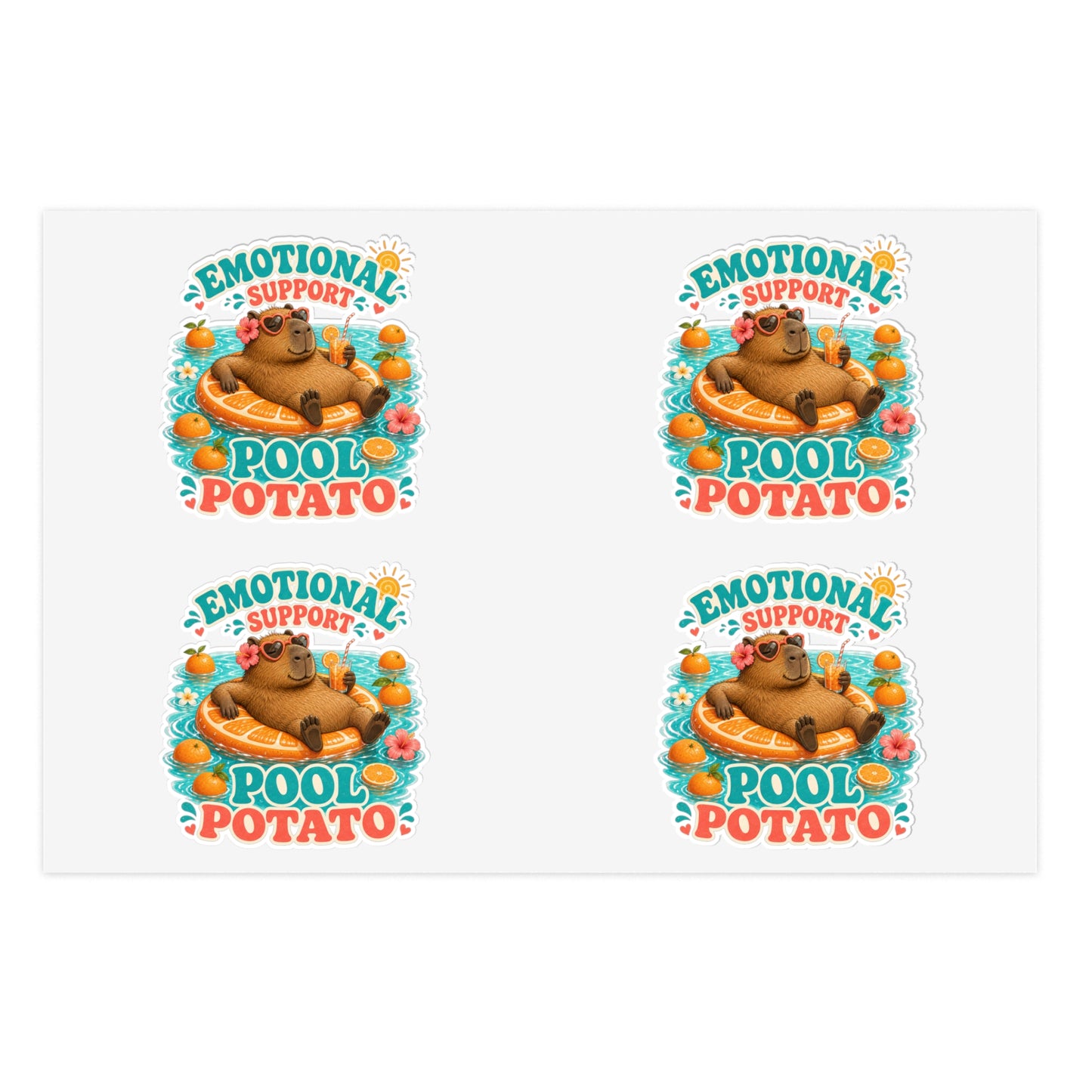 Emotional Support Pool Potato Capybara Sticker Sheet