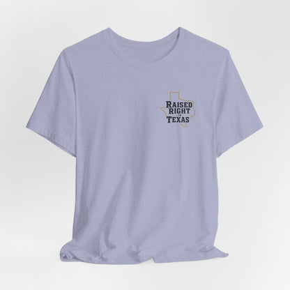 Raised Right in Texas T-Shirt | Texas Outline, Typographic Western Design