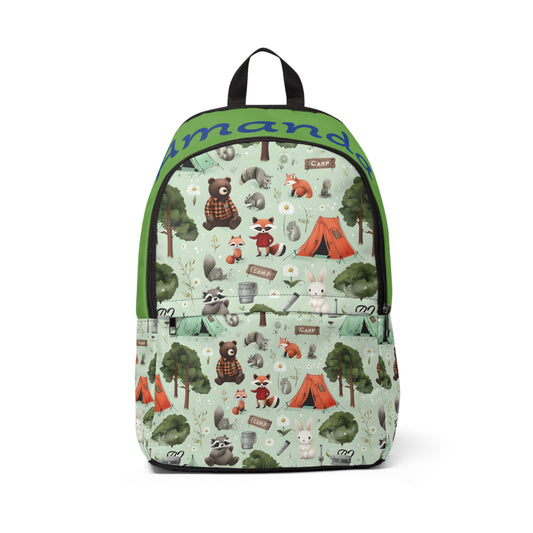 Personalized Camp Backpack for Kids | Cute Forest Animals & Tents | Boys Girls School Bag | Woodland Animal Backpack | Back to School