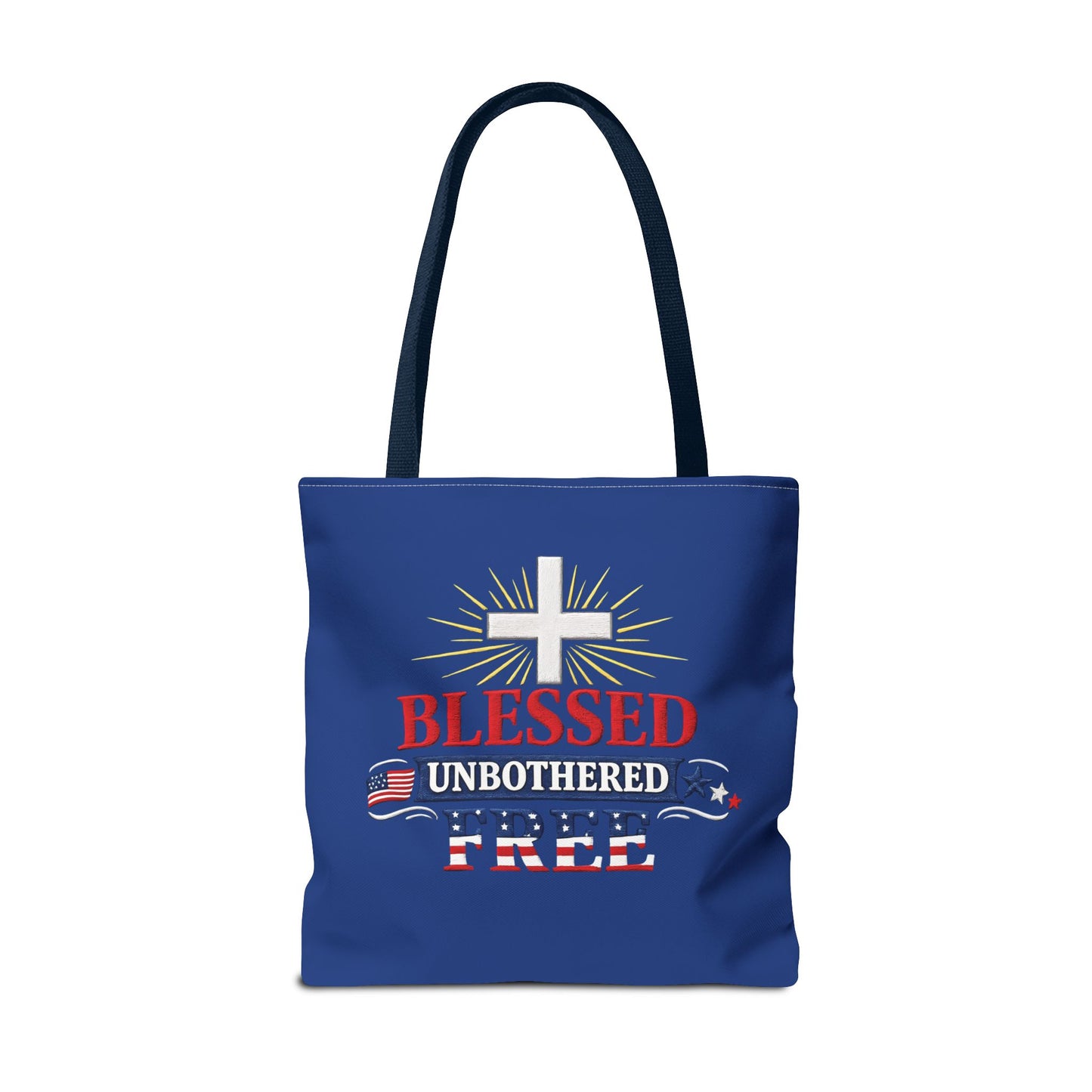 Blessed Unbothered Free Cross tote bag | patriotic faith design