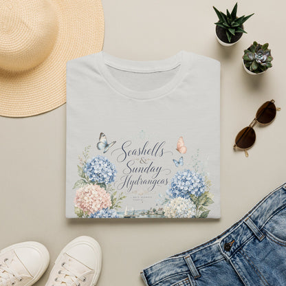 Seashells & Sunday Hydrangeas T-Shirt | Floral Coastal Cottage Shirt
