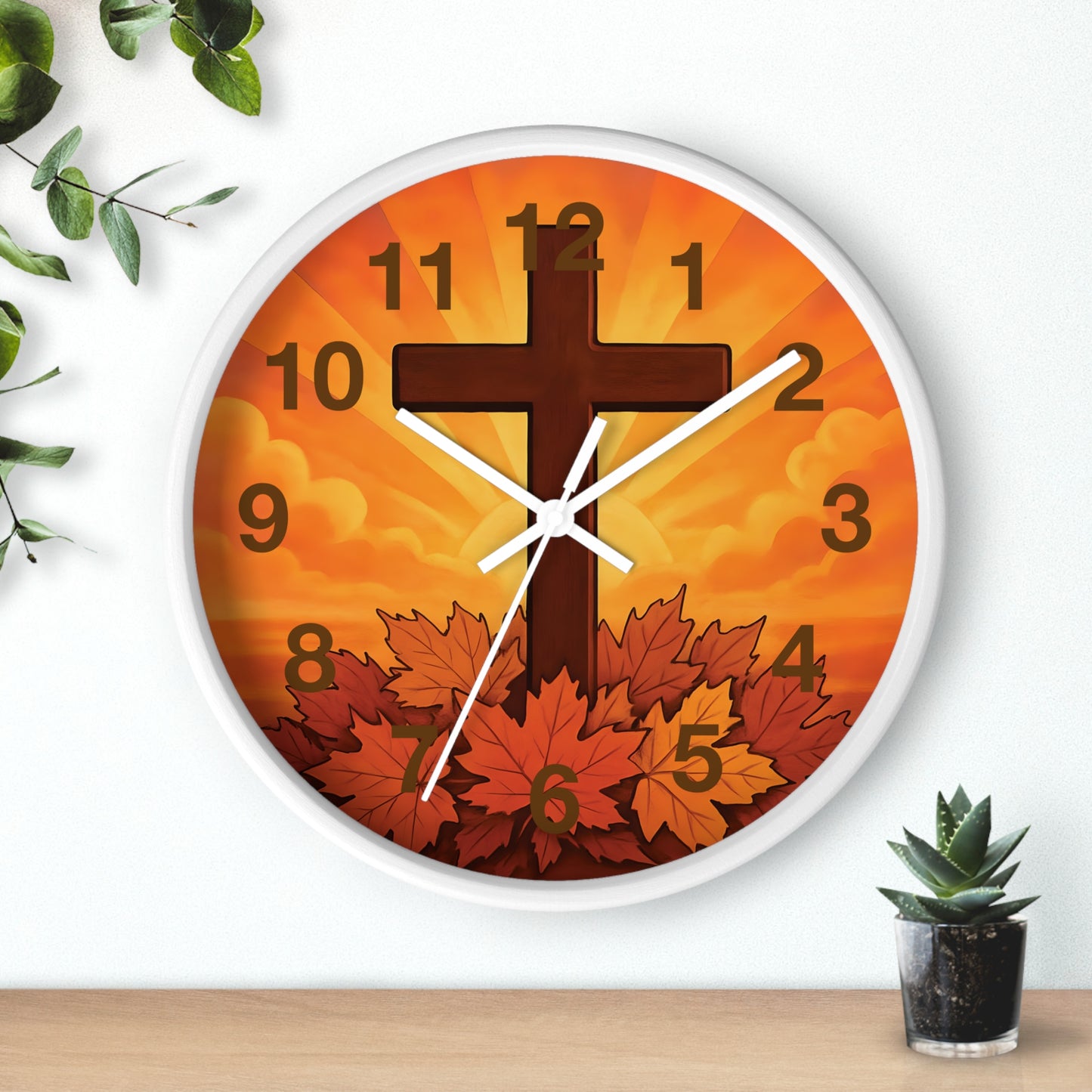 Faith-Inspired Autumn Wall Clock | Rustic Home Decor, Inspirational Gift, Christian Decor, Fall Decor, Cross Design