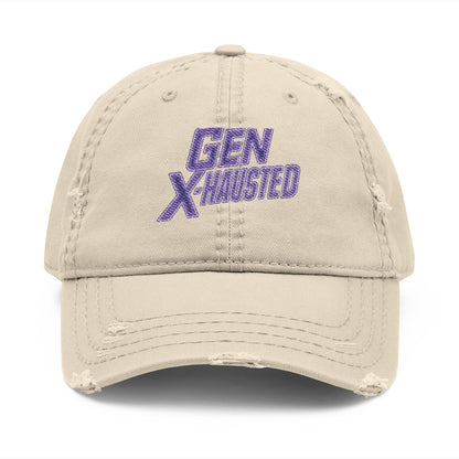 Embroidered Hat, Gen X-Hausted Distressed Dad Cap, Funny Gift for Gen X, Vintage Gen X Apparel, Retro Gen X Accessories, Embroidery Baseball