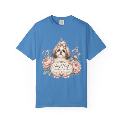 Shih Tzu Floral Portrait T-Shirt | Tiny Floof Illustration, Pink Roses