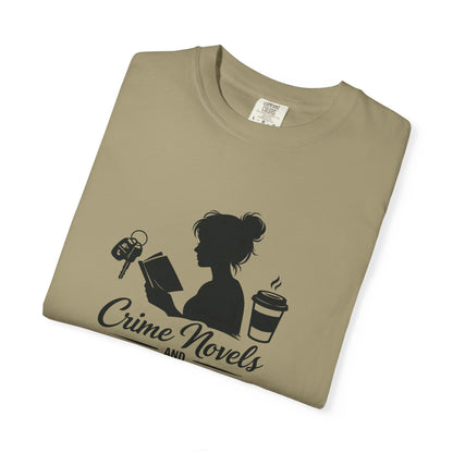 Crime Novels and Carpool Lines T-shirt | Reading Mom Silhouette, Coffee Graphic