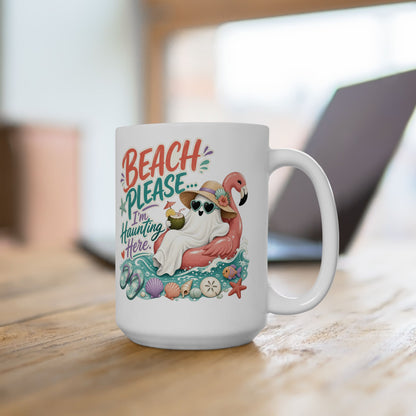 Beach Please Flamingo Mug | Tropical Seashell Vacation Coffee Cup