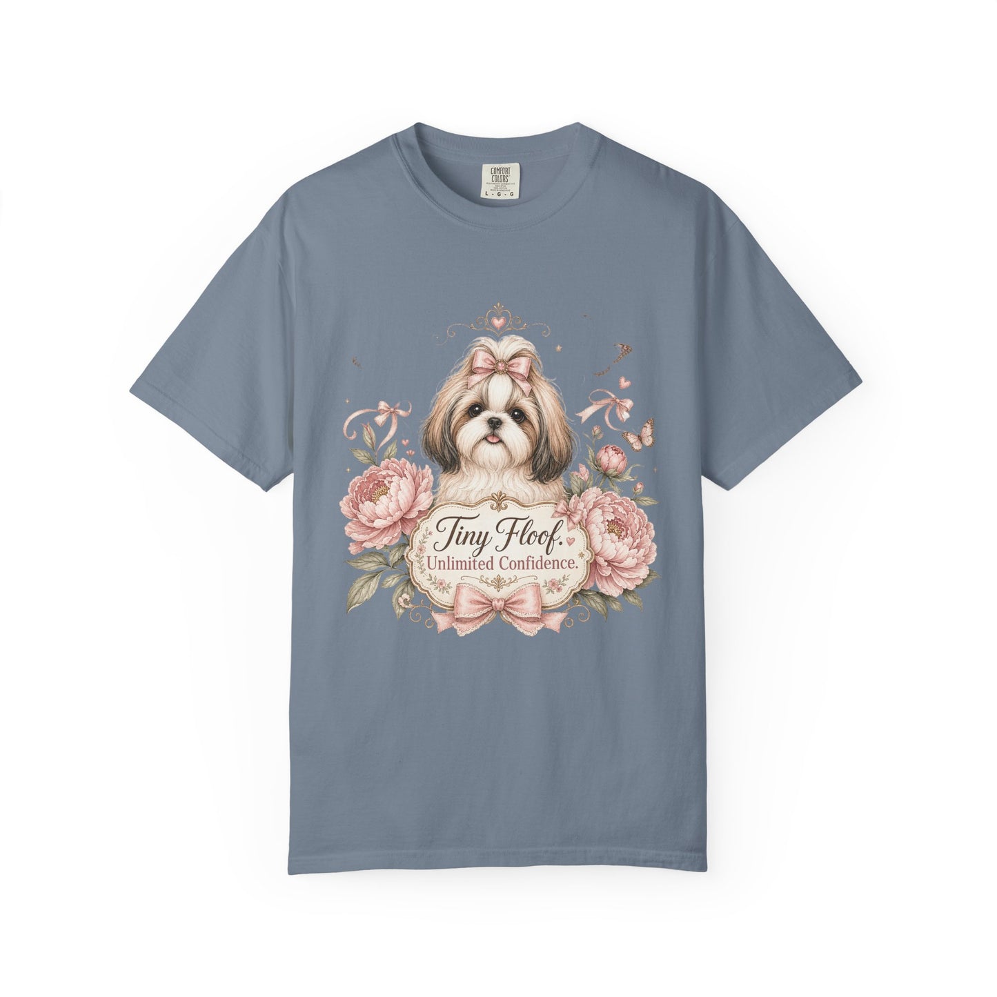 Shih Tzu Floral Portrait T-Shirt | Tiny Floof Illustration, Pink Roses