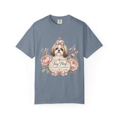 Shih Tzu Floral Portrait T-Shirt | Tiny Floof Illustration, Pink Roses