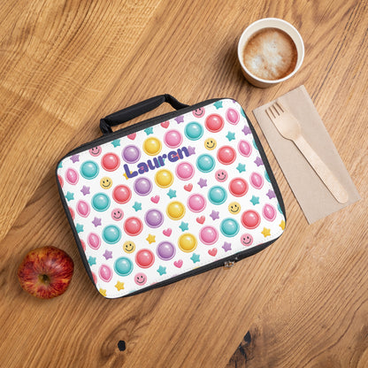 Colorful Button Pop Pattern Lunch Bag | Personalized Name Option