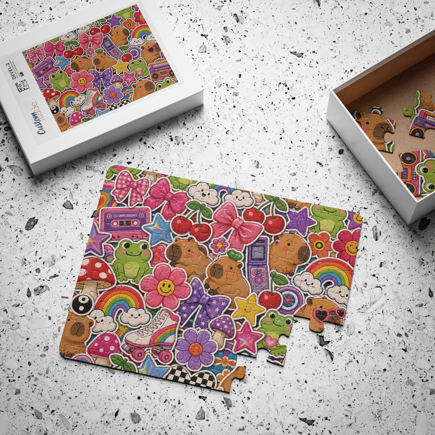 Retro Kawaii Sticker Bomb Kids' Puzzle 30-Piece | Colorful Animals, Rainbows